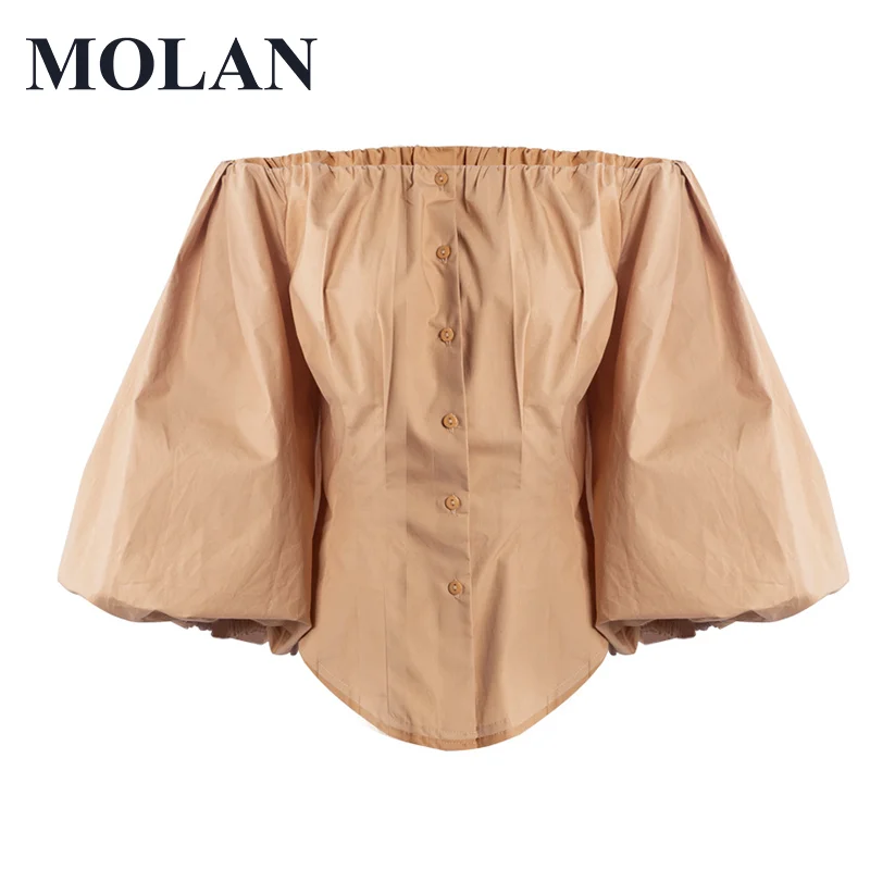 

Summer Elegant Female Top Slash Neck Lantern Sleeve Graceful Loose Large Court Style 2021 New Woman Fashion T Shirt