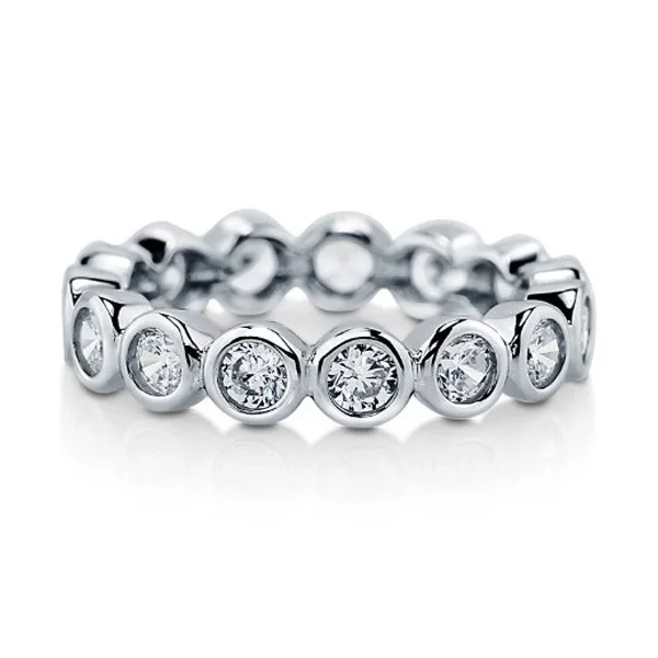 

Genuine 925 Sterling silver size 5,6,7,8,9 women stack bezel setting cz eternity band circle silver ring
