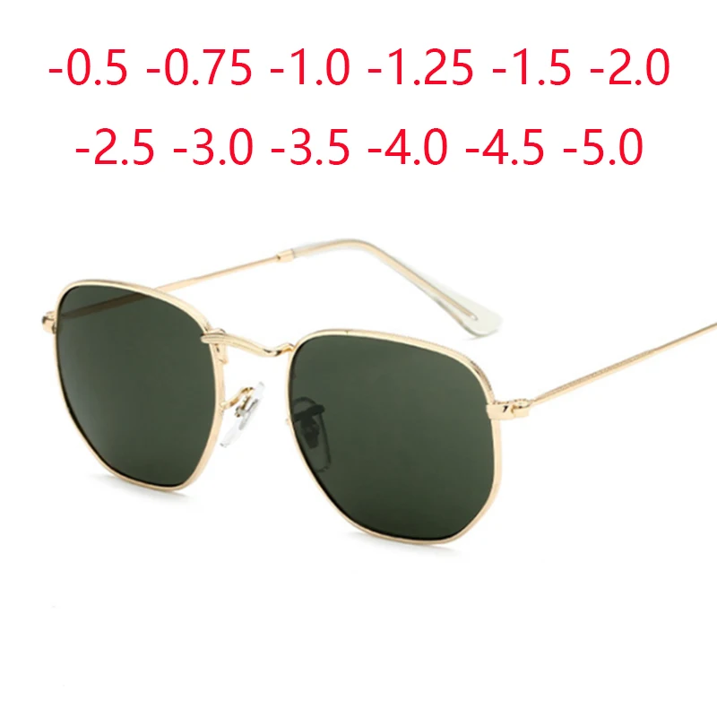 

Metal Hexagonmen Women Polarized Sun Glasses Gray&Green Lens Prescription Sunglasses 0 -0.5 -1.0 -2.0 To -5.0