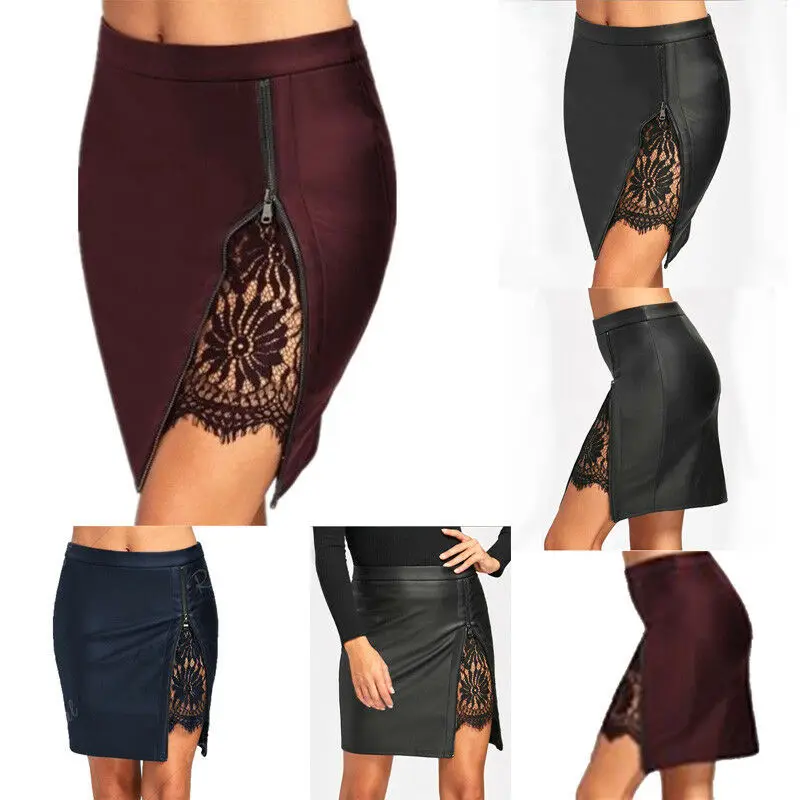Женская кожаная облегающая мини-юбка на молнии короткая юбка-карандаш из