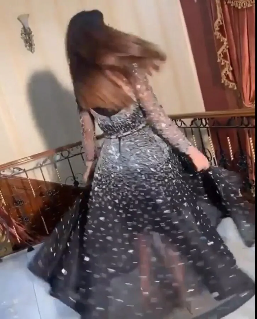 Luxury Sparkle Rhinestone Prom Dresses Full Sleeves Beaded Crystal A-line Prom Gowns Sexy See Thru Formal Dresses