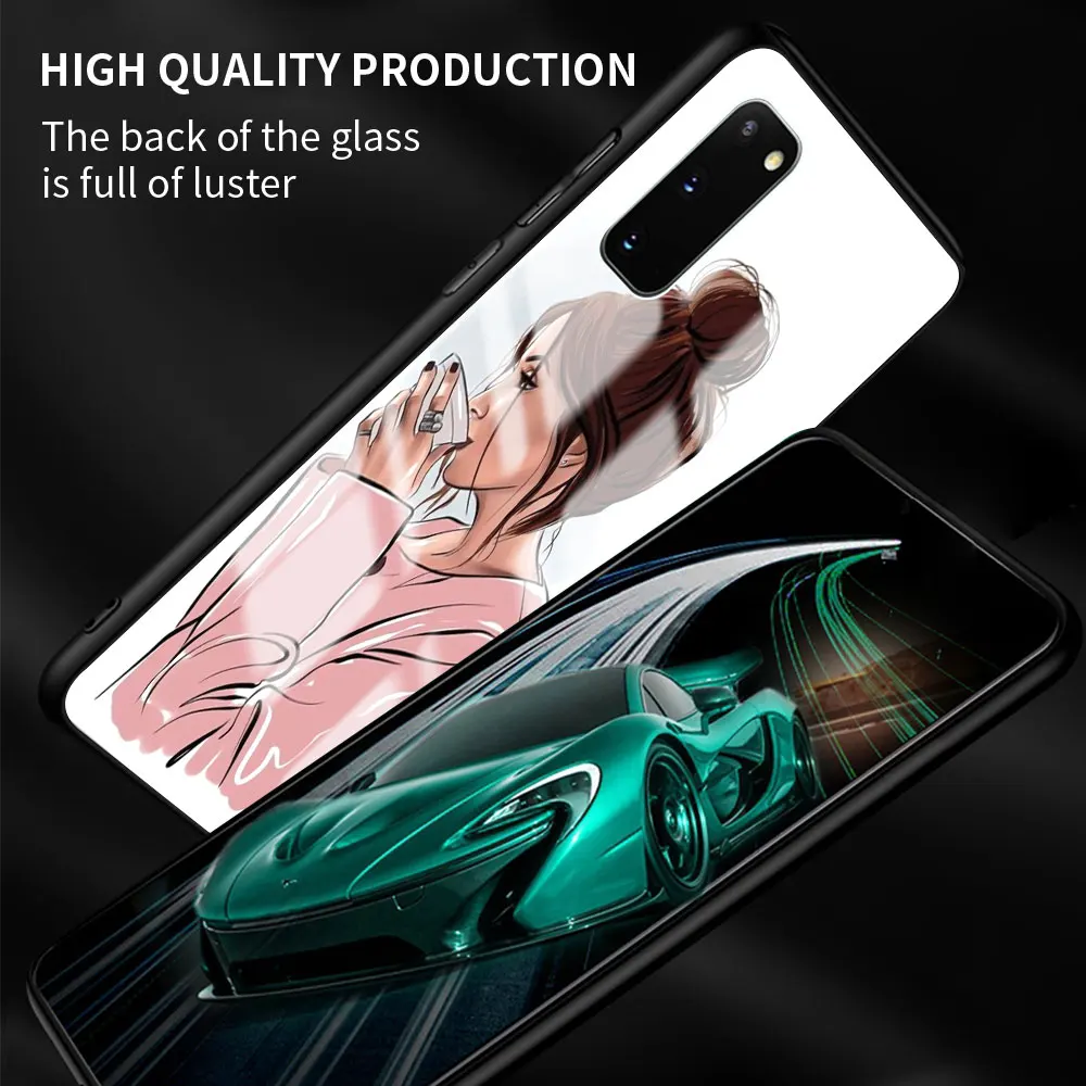 Glass Case For Samsung Galaxy S20 FE S21 S10 S9 S8 Note 20 Ultra 10 Plus 9 Tempered Verre Phone Cover Queen Princess Girl