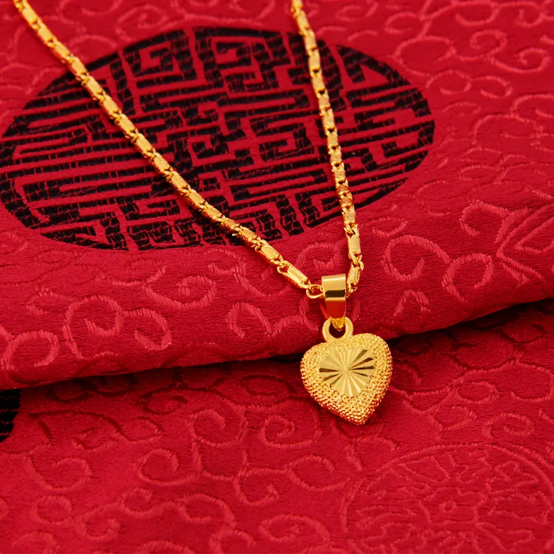 

Heart Shape 24k Yellow Gold Pendant Necklace For Women Love Heart Clavicle Chain Gold Necklace Valentine's Day Fine Jewelry Gift