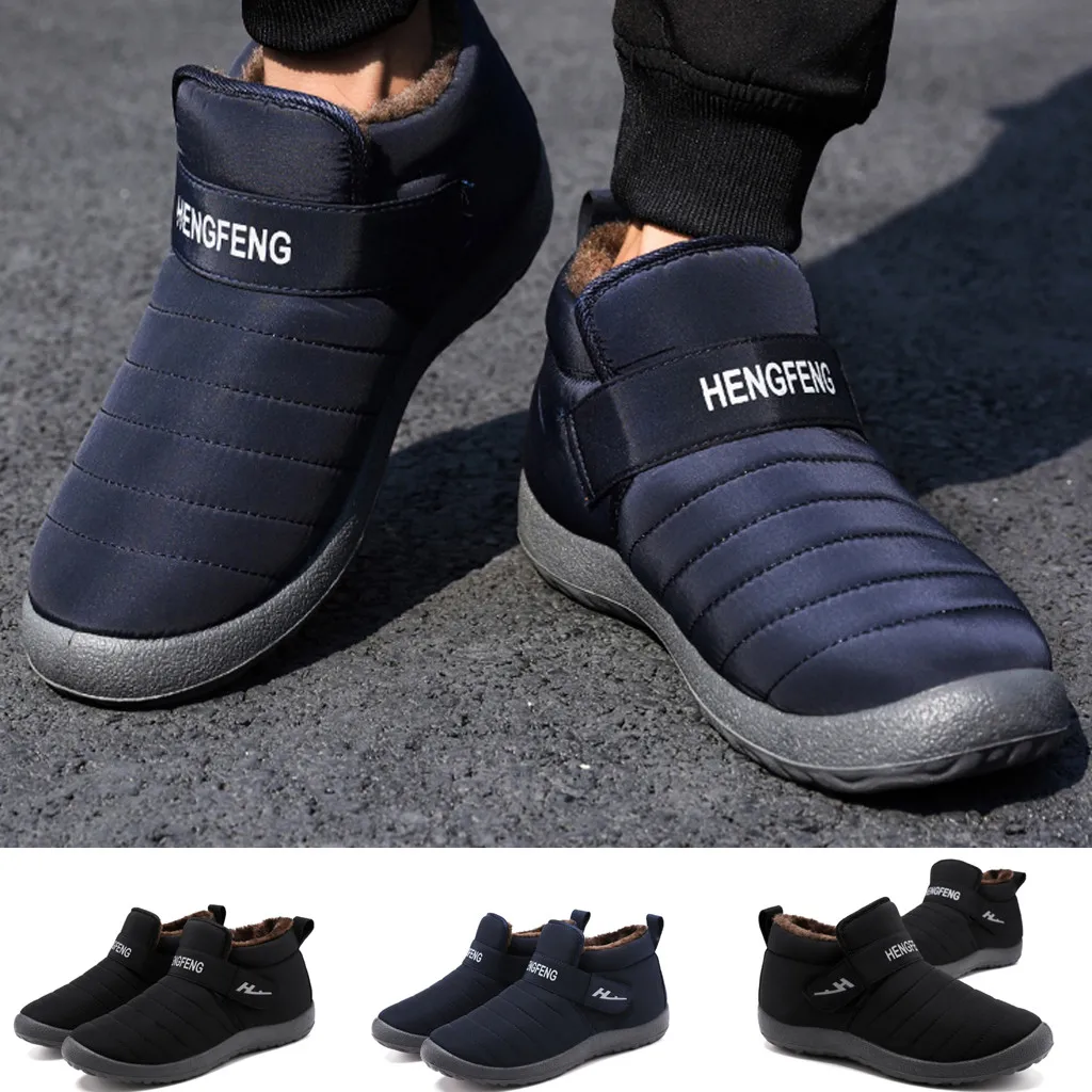 Men Boots Winter Shoes Warm Fur Snow Plush Inside Anti Skid Bottom Waterproof Black Men#3 | Обувь