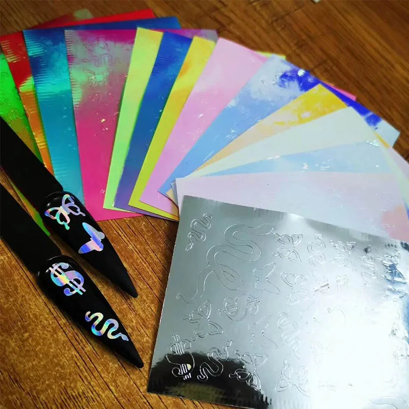 

16pcs 3D Holographic snake nail sticker set adhesive Glitter Laser Nail Art Foil Transfer Sticker Decal Decorations Set