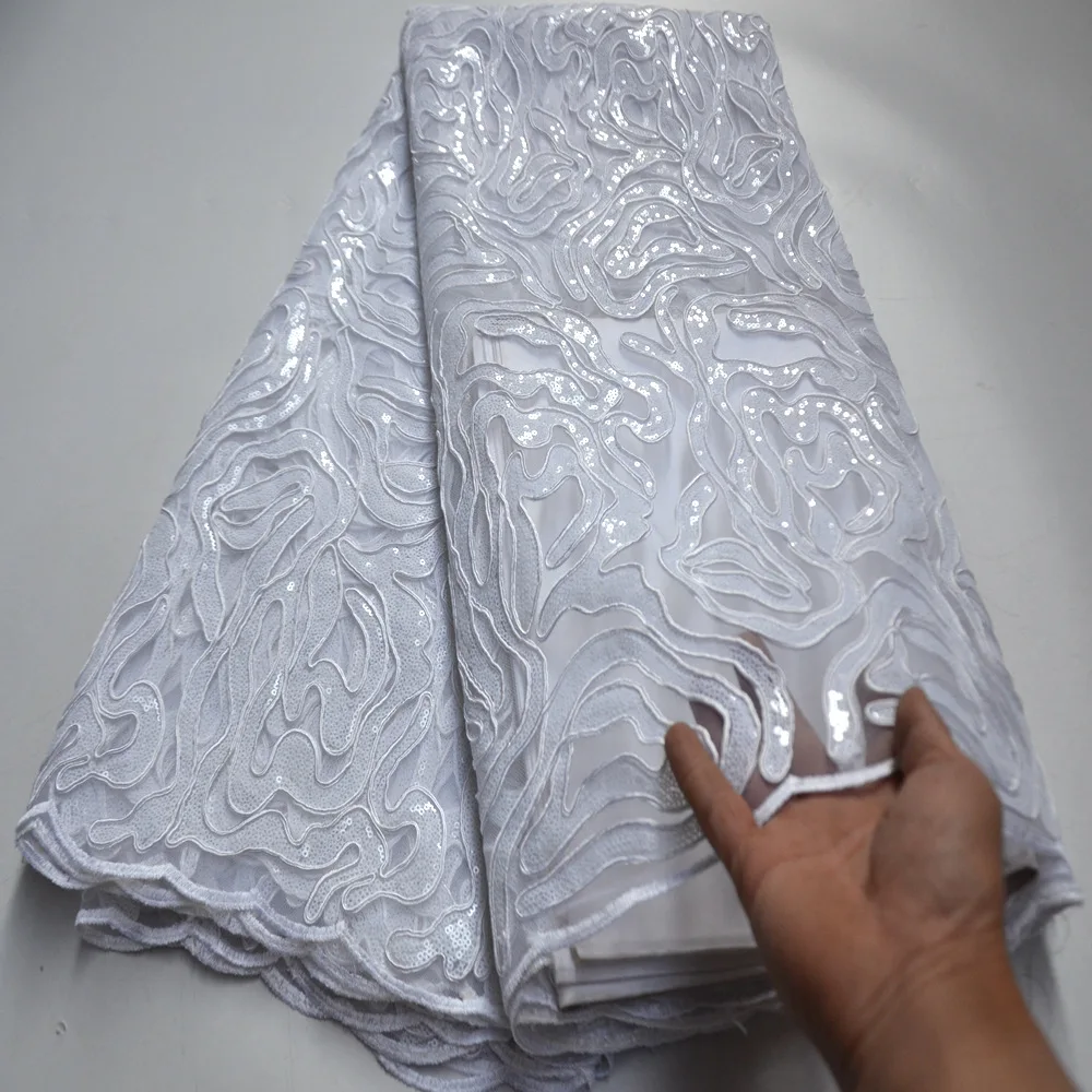 

Gorgeous Nigerian Lace Embroidery Sequence White Color African French Hot Selling Latest Design High End Tulle For Wedding Dress