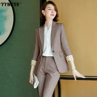 high end womens office suit work clothes pants two piece autumn and winter slim ladies long sleeved plaid ladies blazer 2022