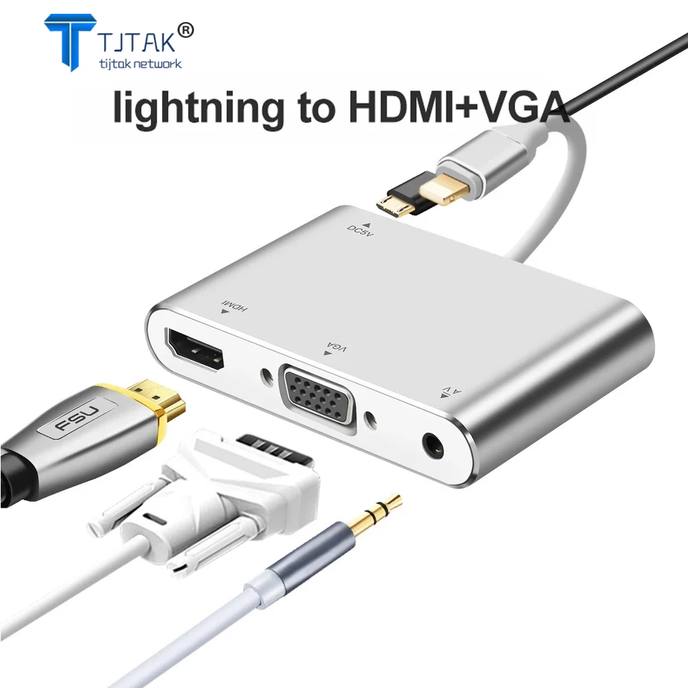 

High Quality HDTV OTG Cable For Lightning To HDMI VGA AV Audio Vidio Adapter 8 pin For iPhone X Xs Max XR For iPad Air Mini iPod