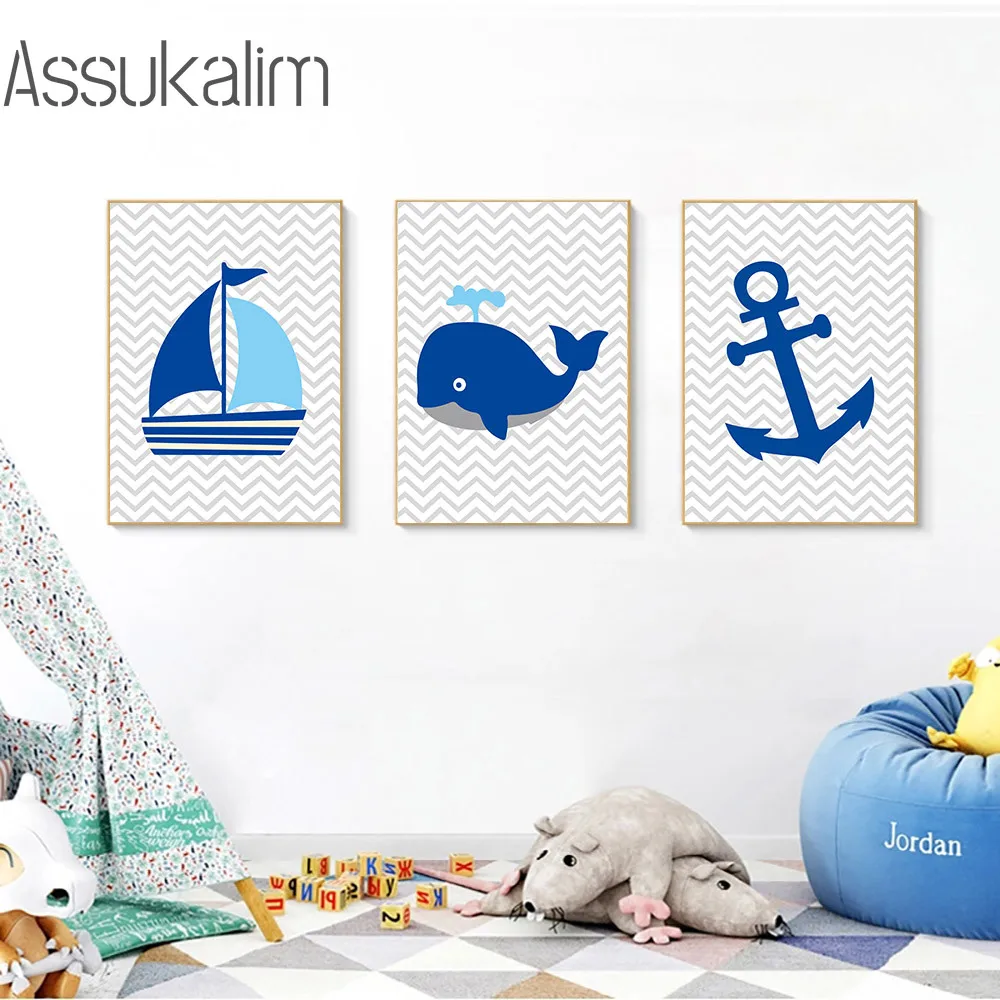 Темно синий плакат с изображением парусного Кита Настенная картина