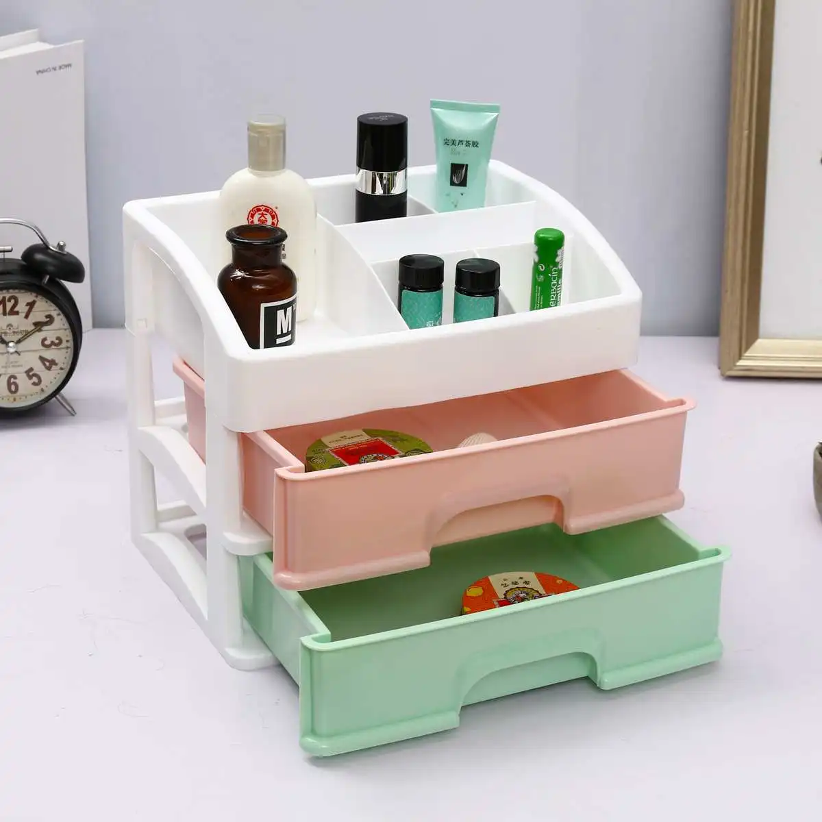 

1/2 Layers Drawer Cabinet Cosmetics Storage Box Desktop Jewelry Makeup Organizer Sundries Plastic Storage Case Holder Decoration
