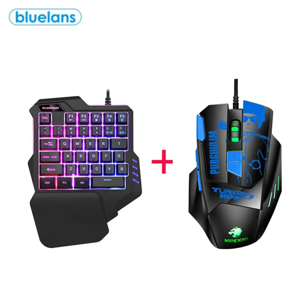 Механическая игровая клавиатура и мышь одной рукой с RGB подсветкой портативная