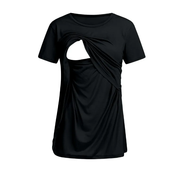 

2019 breastfeeding clothes Solid Jersey nursing tops pregnant shirt Maternity Clothes For Pregnant Woman Q0816