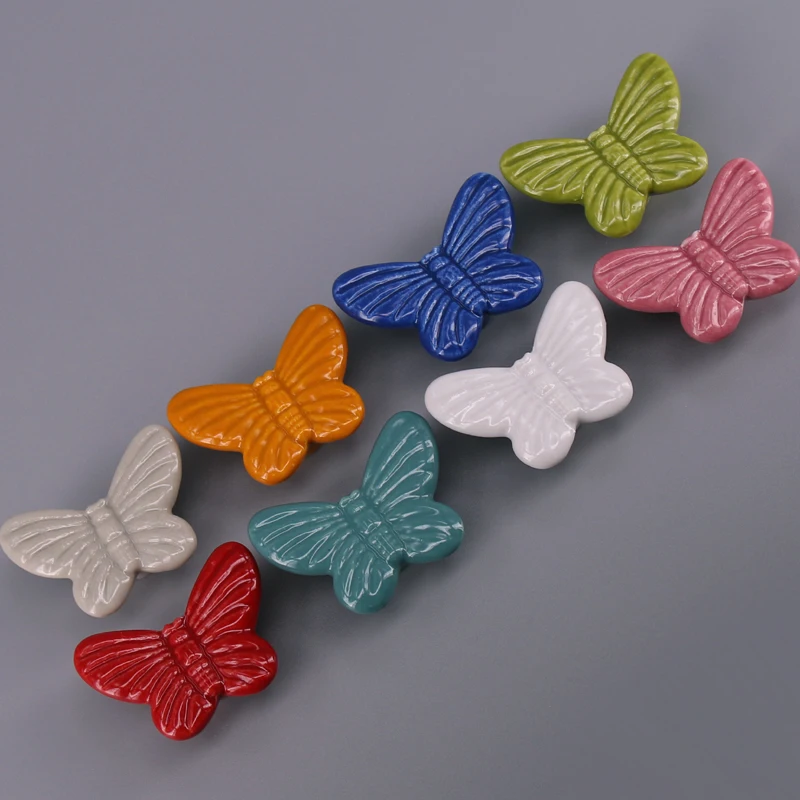 1 шт. винтажные керамические ручки для шкафчиков кухонного шкафа с бабочками