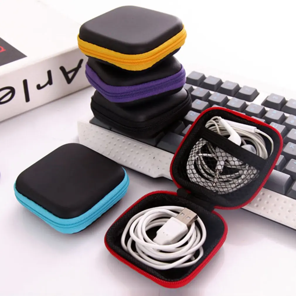 Mini Zipper Hard Headphone Holder Case Portable Earbuds Pouch Box Earphone Storage Bag Prot ective USB Cable Organizer