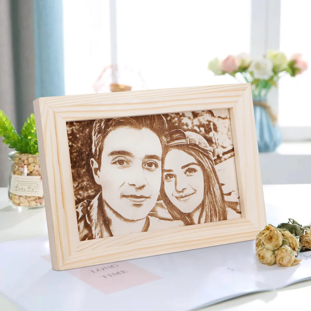 Custom Photo Engraved Wood Picture Frame Personalized Natural Wooden Wedding Accessories Family Gift for lovers | Дом и сад