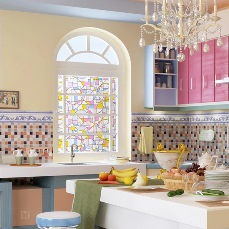 

Static Cling Window Film Circle And Square Multi-Size UV-Proof Privacy Protection Drop-Shipping Removable Stained Glass Covering