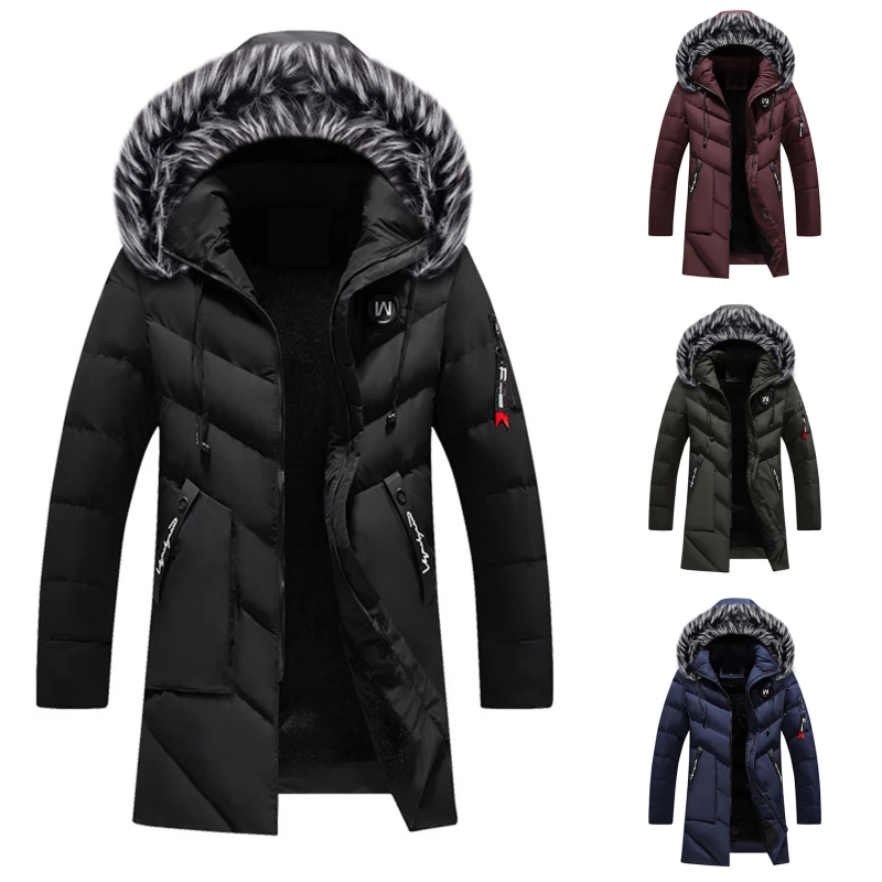 

Winter Jacket Men 2021 Fashion Fur Hooded Male Parka Jacket Mens Solid Thick Jackets Cotton Coats Man Fleece Parkas Windbreaker
