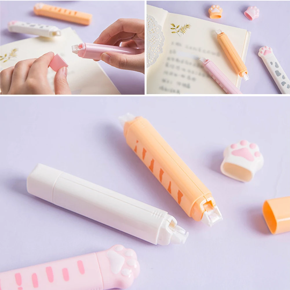 

3pcs 2 In 1 Adhesive Correction Tape Practical Students Writing Kids Gift Double End Instant Random Color Cat Paw Teacher Cute