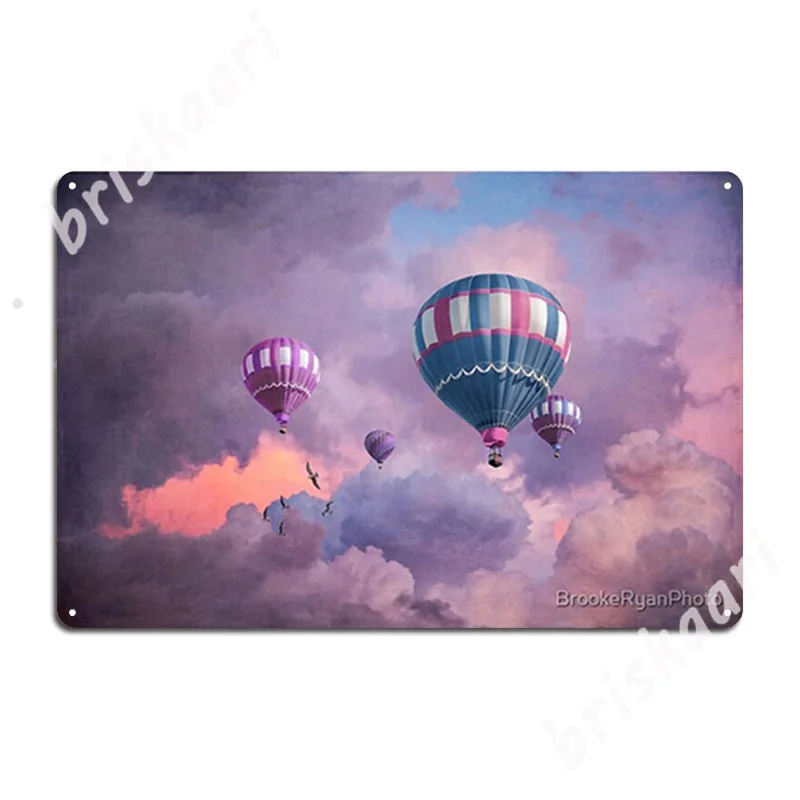 Blue Pink And Purple Hot Air Balloons On Pastel Clouds Metal Signs Club Party Customize Poster Cinema Tin sign Posters |
