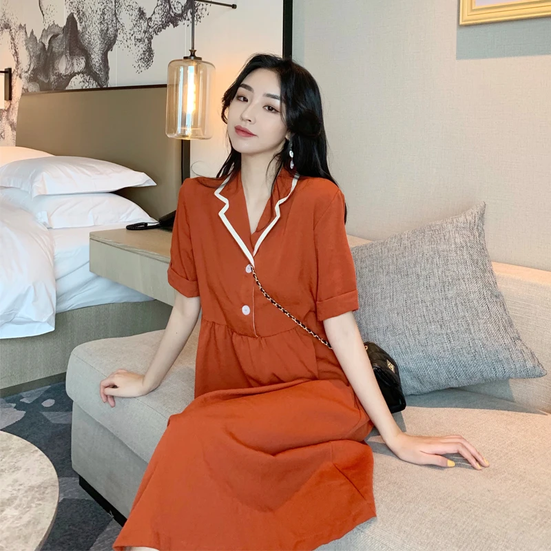

Make firm offers han edition dress contrast color restoring ancient ways lapel French small loose temperament show thin dress