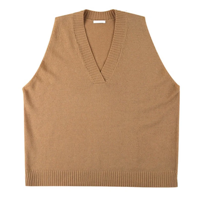 

Autumn Winter Sleeveless Women V Neck Knitted Loose Oversize Vest Women Jumpers Pull Femme Sweaters