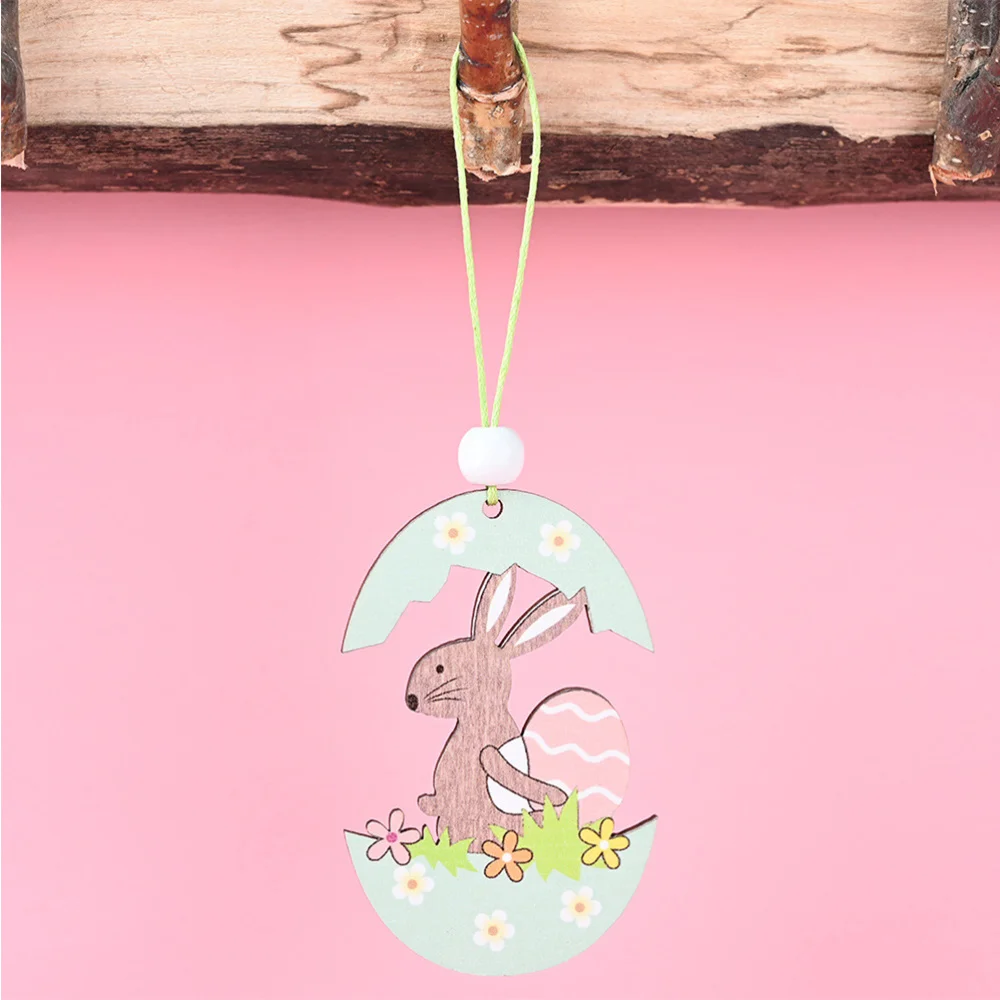 

8PCS Easter Wooden Hanging Decor Wooden Eggshell Rabbit Hanging Pendants Cartoon Bunny Eggshell Wall Hanging Decor Lovely Rabbit