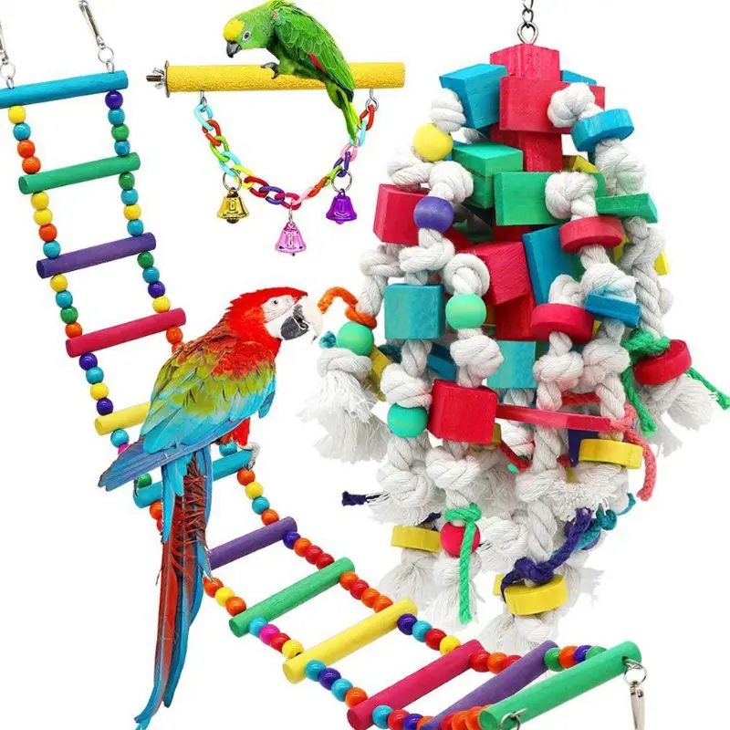 

3pcs Birds Swing Toys Parrots Chewing Hanging Perches With Bells Toys Macaws