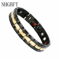 nhgbft black color healthy energy bracelet mens black chain link stainless steel magnetic bracelets male jewelry dropshipping