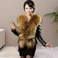 2021winter women leather down cotton jacket imitation raccoon fur collar short plus size fur outerwear female warm leather coats