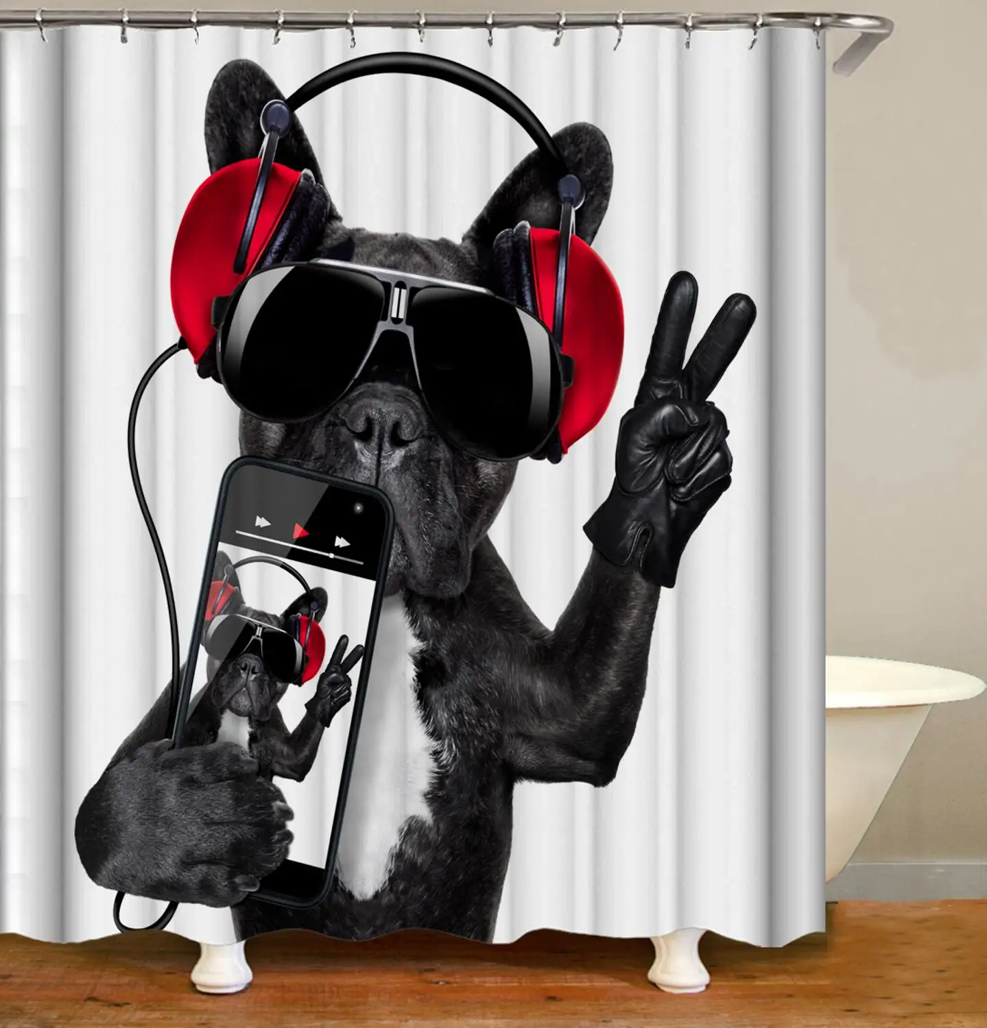 

Занавеска для душа из ткани с рисунком собаки