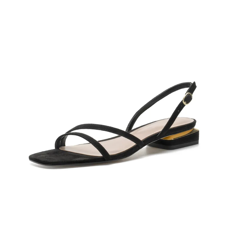 

Flat Sandal Shoe Suit Female Beige 2021 Summer Buckle Strap Women's Heels Without Black Low Girls Comfort Fashion New Fabric Rom