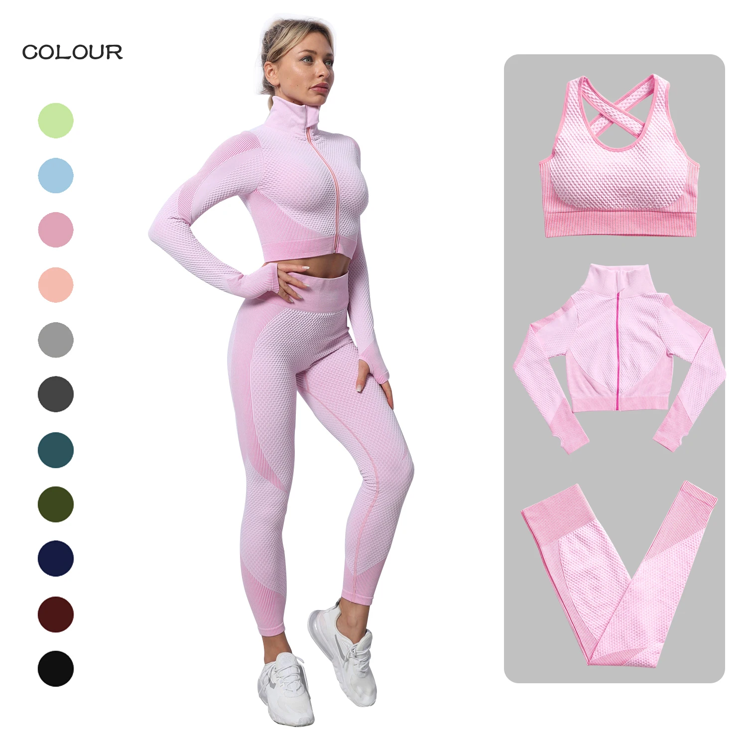 

Short Bar Seamless Women Yoga Set Workout Sportswear Gym Clothing Fitness Long Sleeve Crop Top High Waist Leggings Sports Suits