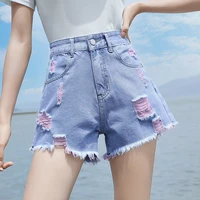 ripped high waisted denim shorts womens 2021 new summer thin loose loose a line wide leg hot pants casual shorts