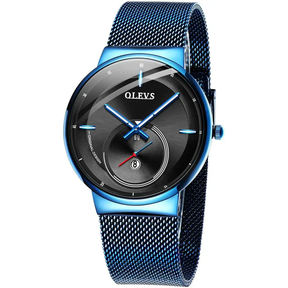 

Olevs Latest Trend Simple Chronograph Quartz Watch Mans Watch Blue Mesh Strap Gentleman Casual Watch Young Male Wristwatch