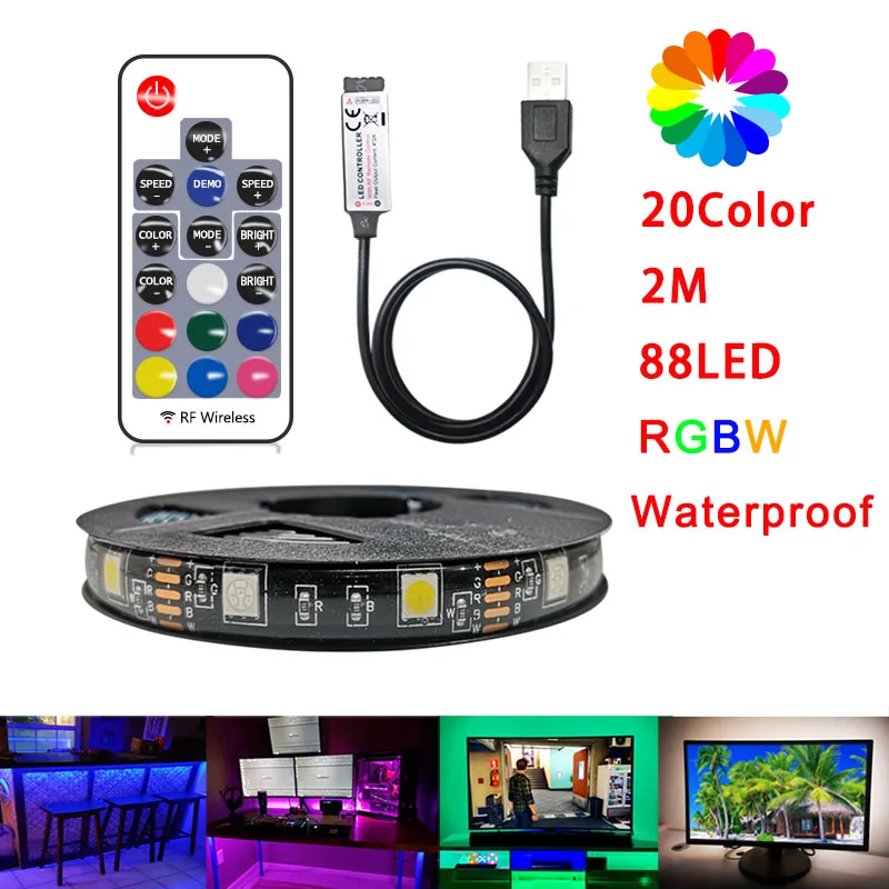 5V USB Светодиодные ленты ТВ 2 м RGBW сменные светодиодные гибкий фон светильник ing DIY
