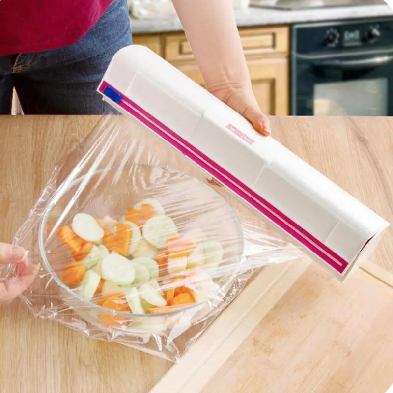 

Punch-free Fixing Food Wrap Dispenser Cutter Foil Cling Film Wrap Dispenser Plastic Sharp Cutter Storage Holder Kitchen Tool