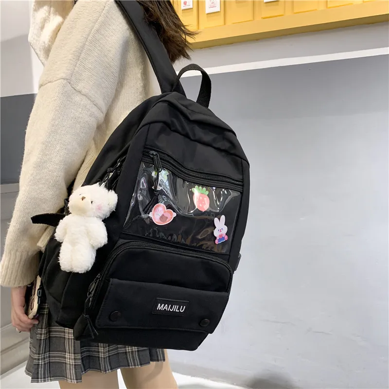Милые подростковые школьные сумки для девочек, рюкзаки для женщин, нейлоновая школьная сумка, прозрачный дизайн, новинка 2021