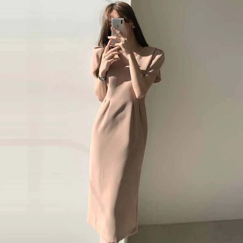 

Summer Korean Chic Women Dress Short Sleeve Casual V-Neck Elegant Office Lady Dresses 2020 New Slim Waist Robe Vestidos Mujer