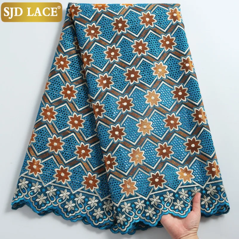 

SJD LACE 2021Latest African Lace Fabric With Stones Embroidery Swiss Voile Lace In Switzerland High Quality Cotton Sewing A2246