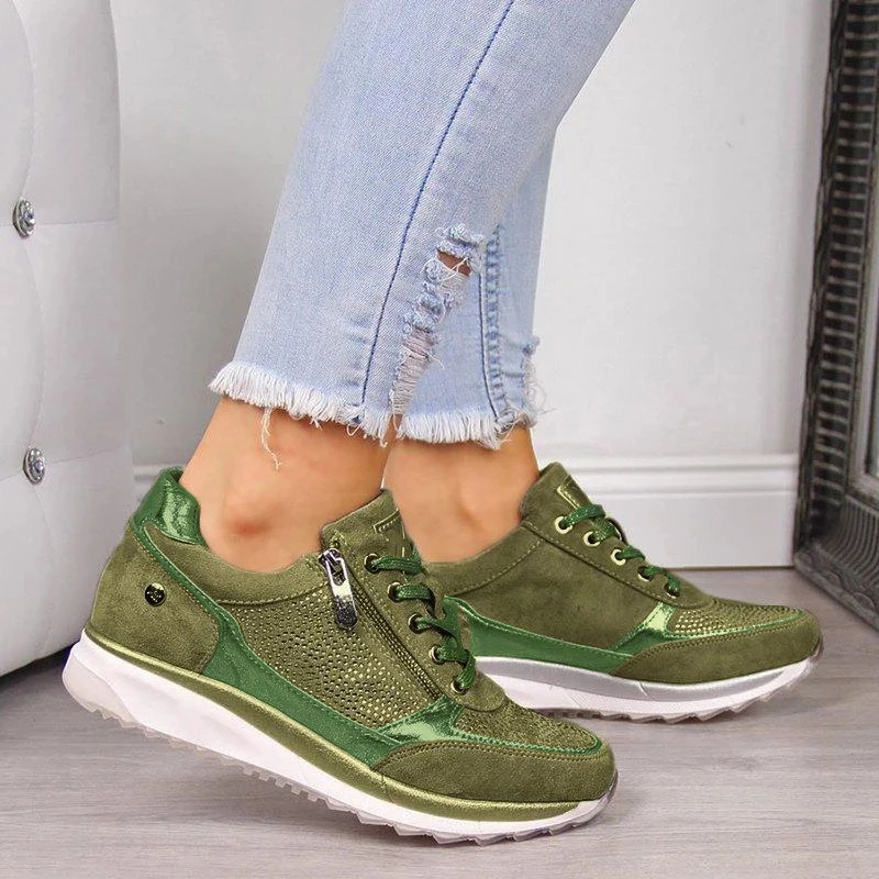 

2022 Springautumn Fashion Slope Heel Non-slip Vulcanized Shoes Zipper Laces Comfortable Ladies Casual Sports Shoes Women's Shoes