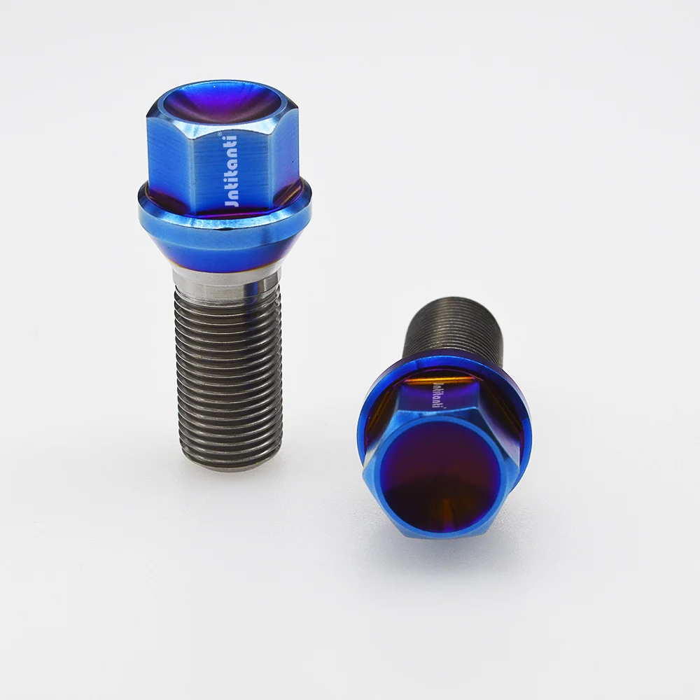 

M14*1.25*28 Cone Seat Burnt Blue Gr5 Titanium Wheel Bolt For BMW