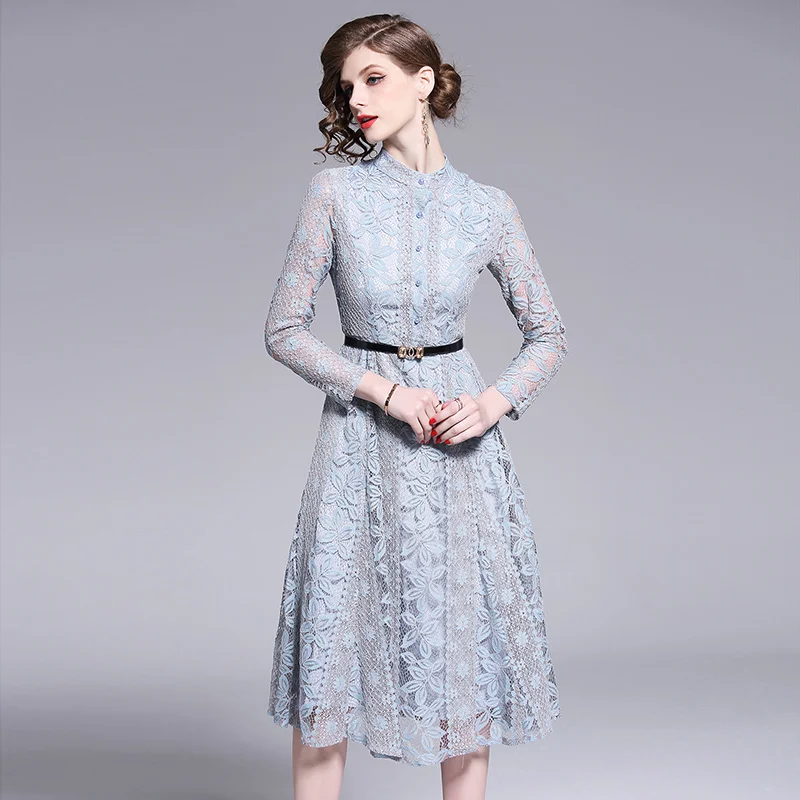 Женское кружевное платье с длинным рукавом красное Повседневное миди вырезом