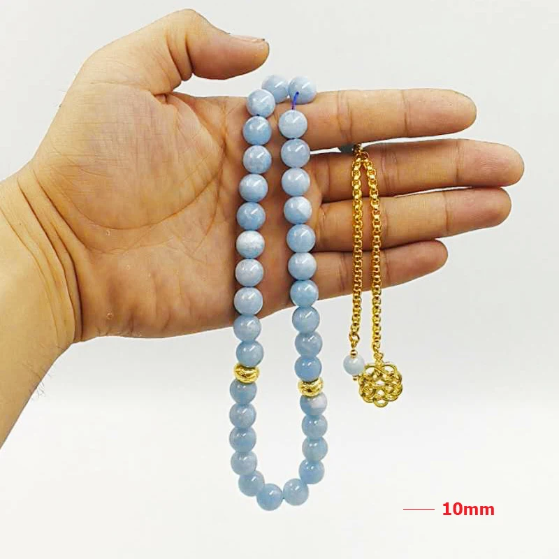 Natural Aquamarines stone New Style tasbih Bracelets Man's misbaha Special islam Gift for muslim 33 45 66 99 gold prayer beads