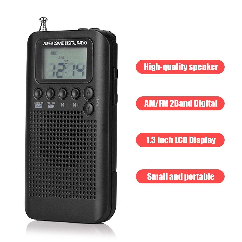HRD 104 карман AM FM радио 1 3 дюймов ЖК дисплей цифровой Дисплей с 40 мм драйвер Динамик