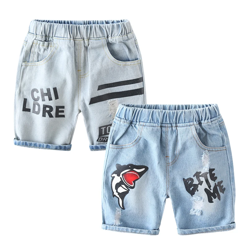 

Брендовый детский мультяшный пуловер худи с короткими штанами модные футболки с рисунком акул для мальчиков с буквенным принтом; Джинсы дл...