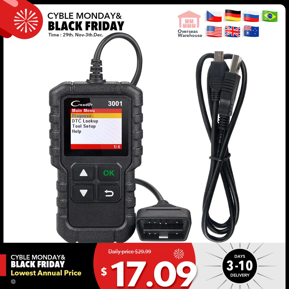 Launch CR3001 полный OBDII/EOBD функция диагностический инструмент Многоязычный сканер elm 327 OBD2 OBD как AL519/AL319/OM123/AD310/ELM327