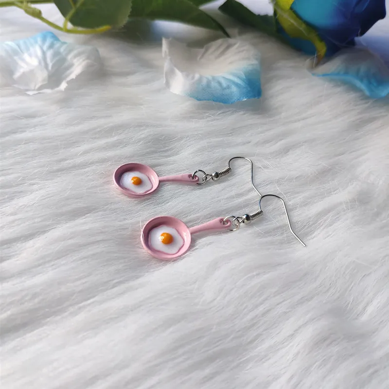 Серьги с 3D жареным яйцом в кастрюле модные розовые подарки для шеф поваров