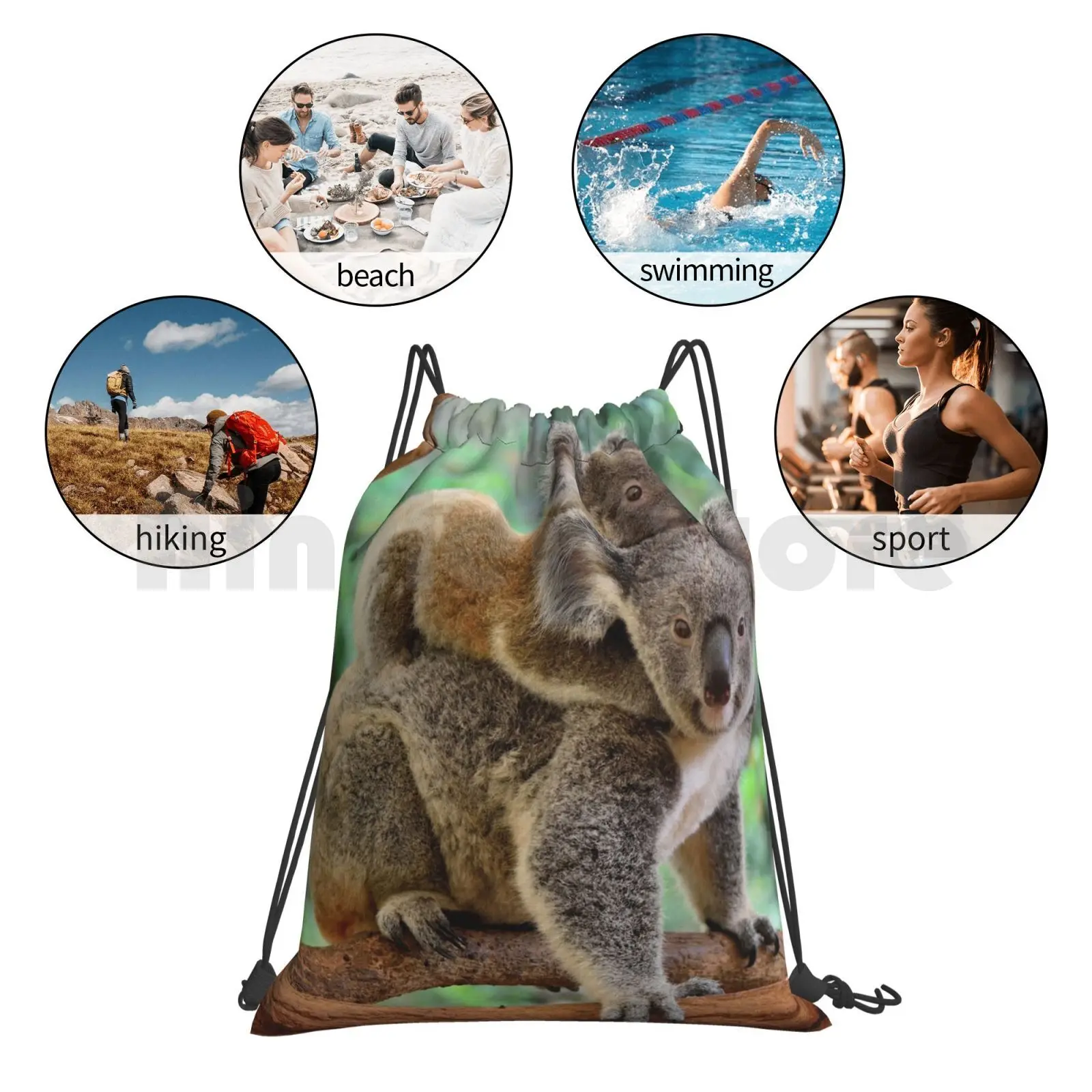 

Koala And Joey Backpack Drawstring Bag Riding Climbing Gym Bag Koala Australia Baby Joey Bear Animal Wildlife Tree Cute