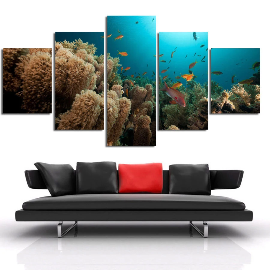 

Wall Art Canvas Painting HD Prints Fish Home Decoration Marine Animals 5 Pieces Framework Modular Cuadros Picture Artwork Poster