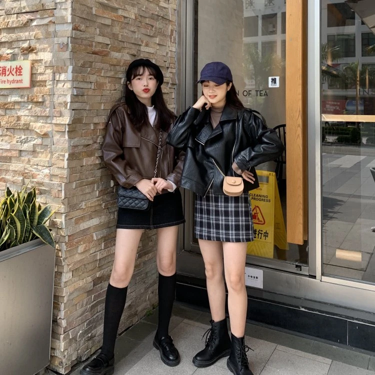 

Ailegogo New 2020 Autumn Winter Women's Leather Jackets Outerwear Zipper Korean Style Oversize Faux Leather Short Tops JK743